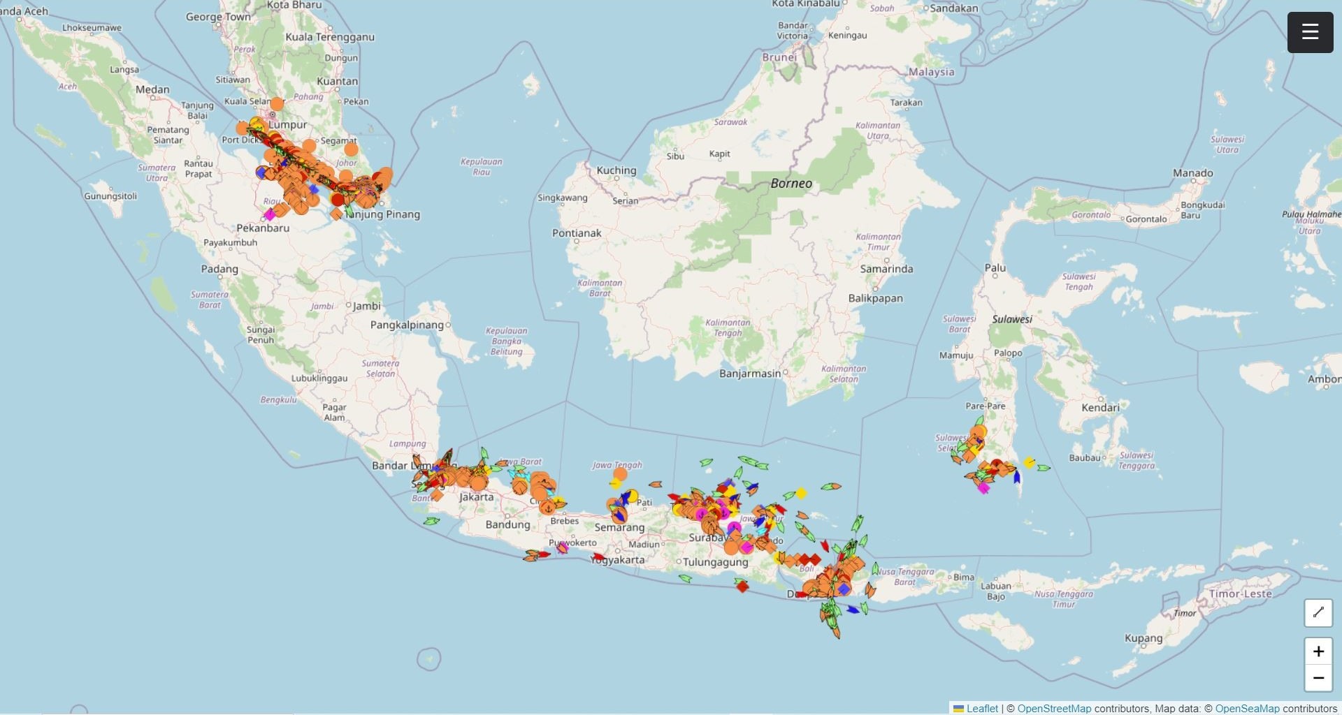 Penampakan Aplikasi Aisits Yang Tengah Menampilkan Pergerakan Kapal Di Wilayah Perairan Indonesia Yang Masuk Dalam Jangkauan Perangkat Aisits